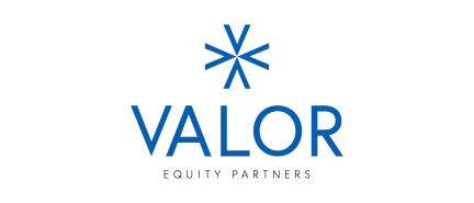 Valor Equity Partners logo in blue text with starburst symbol above