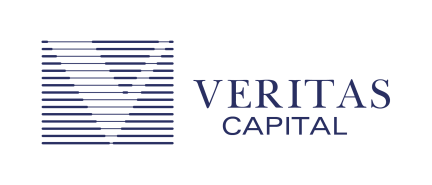 Veritas Capital logo with horizontal striped V icon and company name