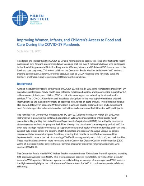 Policy Brief: Improving Women, Infants, and Children’s Access to Food and Care During the COVID-19 Pandemic
