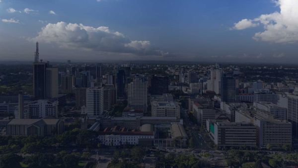 An aerial view of a downtown of a city