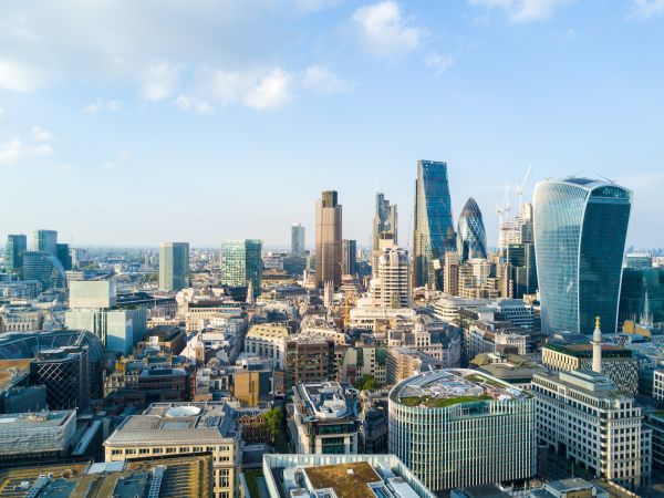 An aerial shot of downtown London