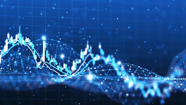 Abstract blue waves and lines, symbolizing FinTech and prefacing an article about Trump Admin Crypto, and AI Leadership, BTC Strategic Reserve, Debanking, MicroStrategy