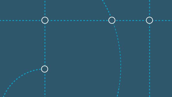 Abstract digital illustration of a connected network, featuring curved and straight dotted lines intersecting at circular nodes on a blue background—symbolizing connectivity, care coordination, and technology integration in aging and home health systems.