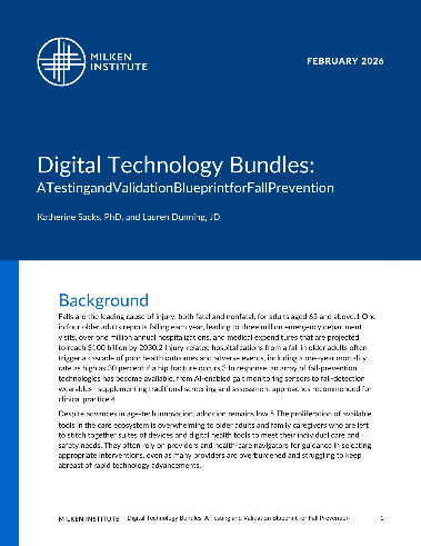 Report Cover: Digital Technology Bundles for Fall Prevention, Milken Institute, February 2026.