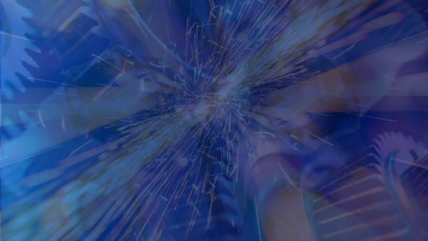 Abstract blue burst with radiating light streaks creating a tunnel effect