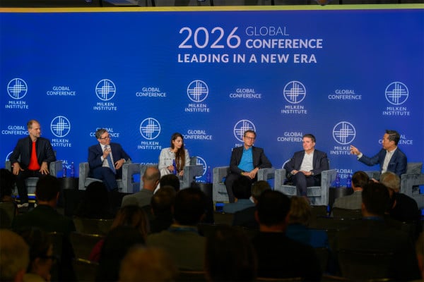 Panel discussion at 2026 Governance Leaders in a New Era conference with six participants seated on stage