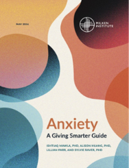Book cover with overlapping circles in blue, pink, and orange titled "Anxiety: A Caring Survivor Guide"