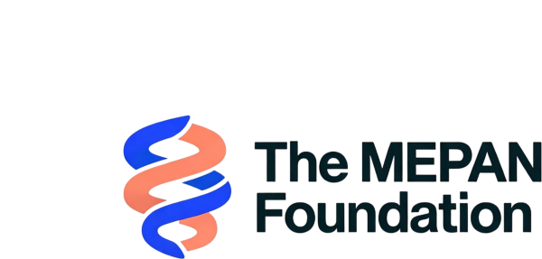 The MEPAN Foundation logo with red and blue intertwined ribbon design