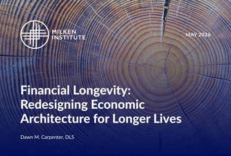Financial Longevity report cover with concentric circular pattern in blue and orange tones