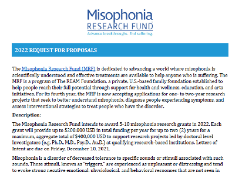 Request for Proposals: Misophonia 