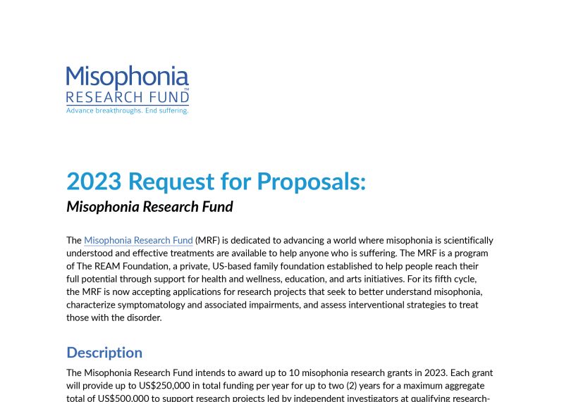 2023 Request for Proposals: Misophonia Research Fund