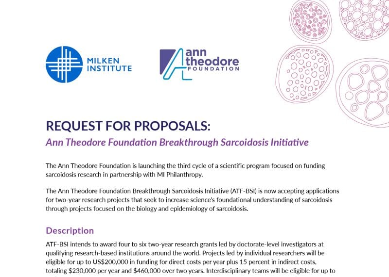 Request for Proposals: Ann Theodore Foundation Breakthrough Sarcoidosis Initiative