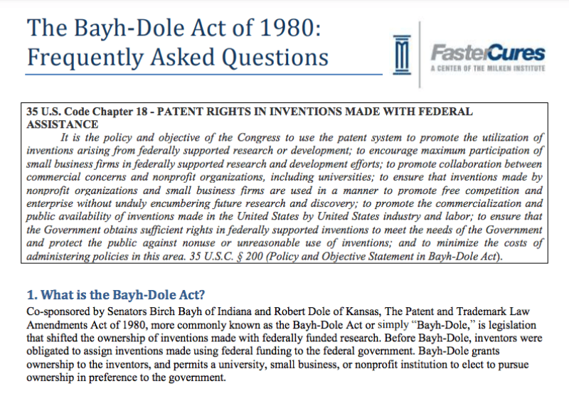 The Bayh-Dole Act: Frequently Asked Questions