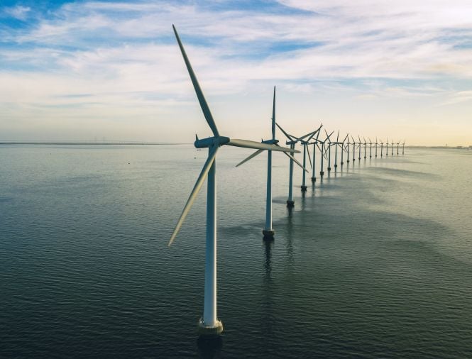 Photograph of wind turbines offshore