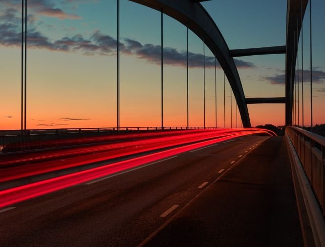 A road bridge at sunset