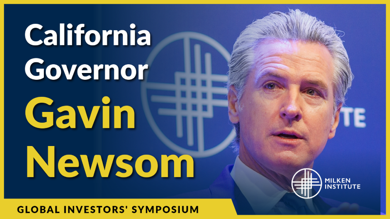 California Governor Gavin Newsom speaking at Global Investor Summit podium