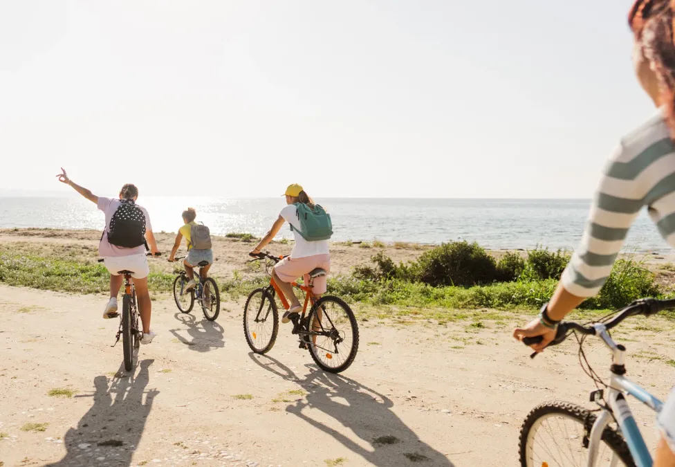 people bicycling