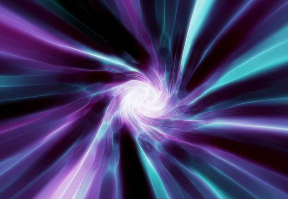 A graphic of an abstract blue and purple swirly vortex.