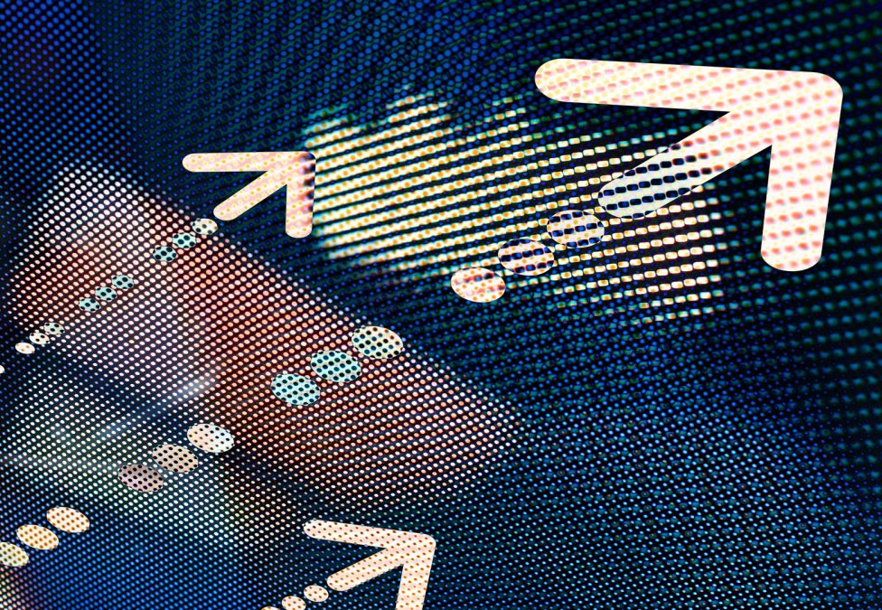 Abstract digital graphic with arrows pointing upward, representing growth, progress, or financial data.