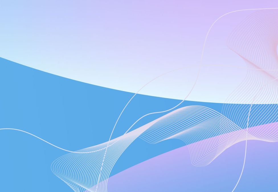 Abstract digital background with smooth blue and lavender gradient waves and thin white flowing lines forming soft curves.