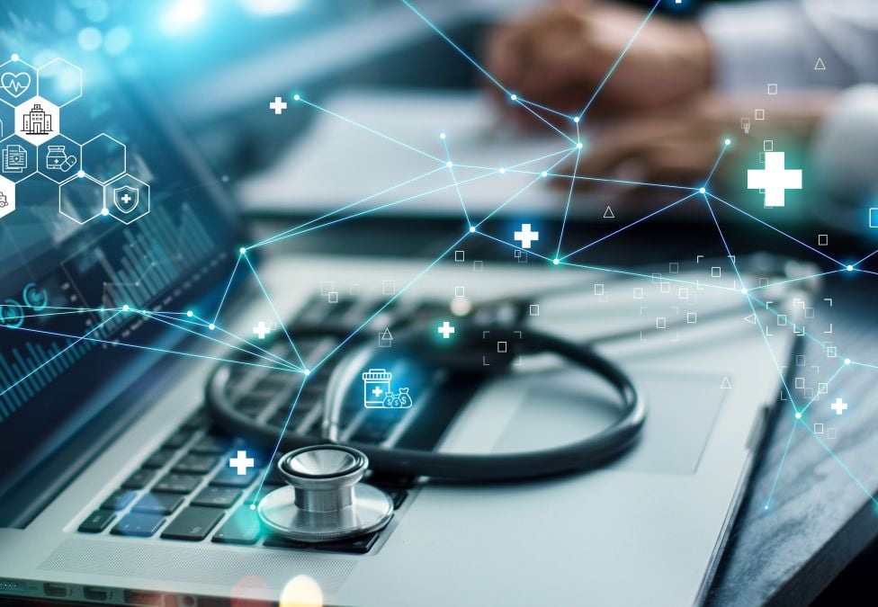 A stethoscope on a laptop