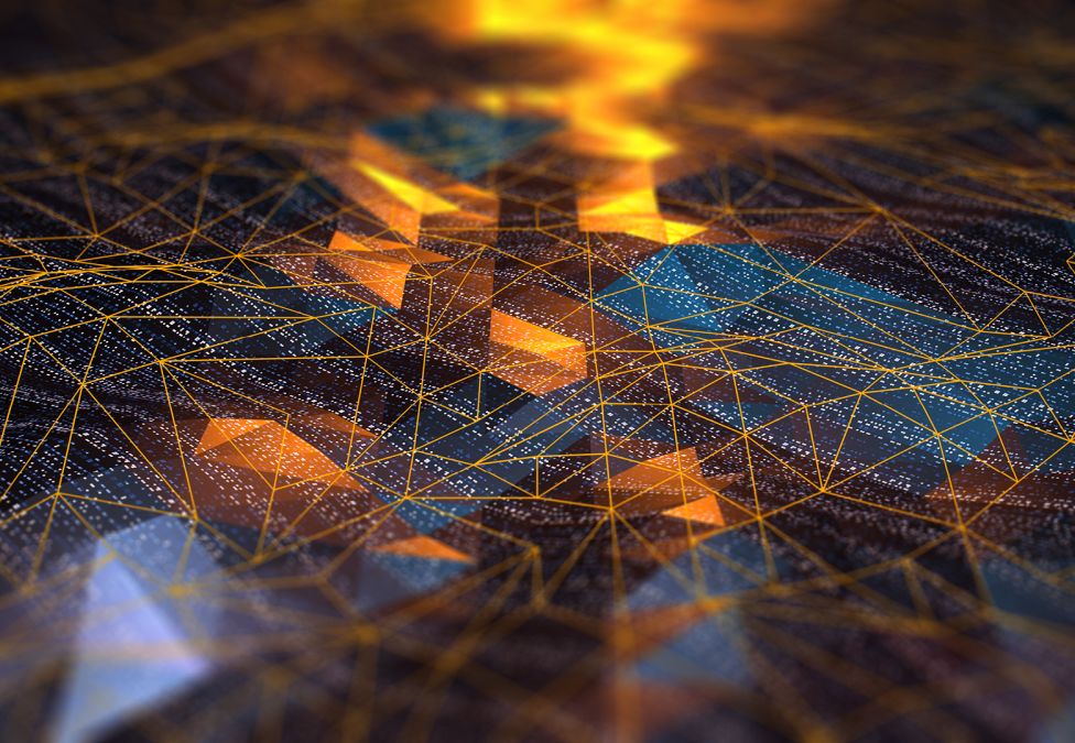 Abstract orange and blue grids illustrating the competitiveness of Europe.