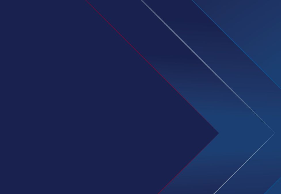 Abstract blue background with layered diagonal chevron shapes and thin accent lines.