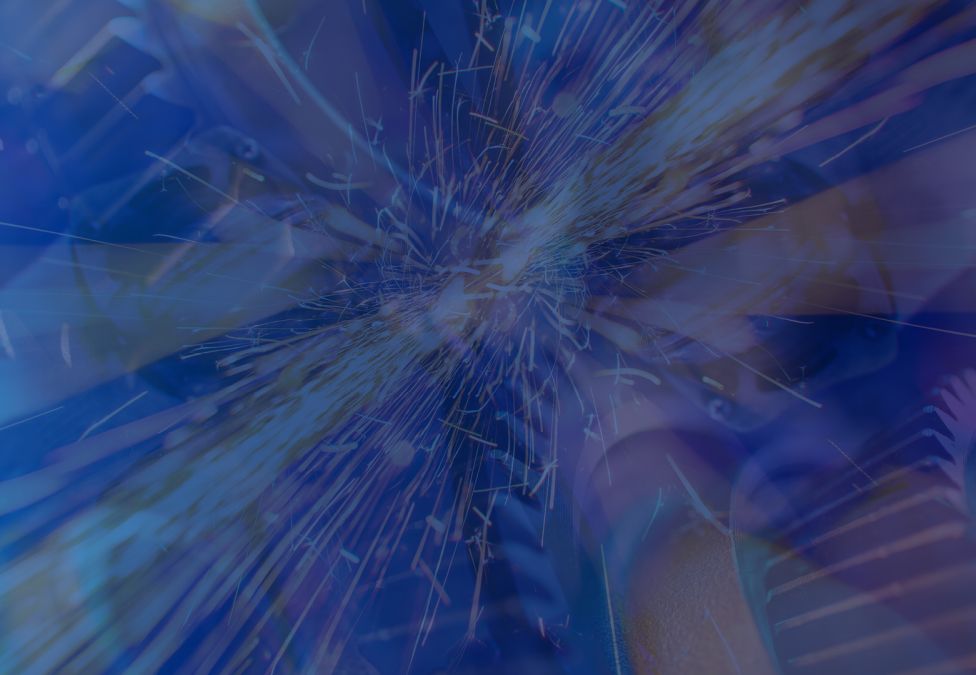 Abstract blue burst with radiating light streaks creating a tunnel effect