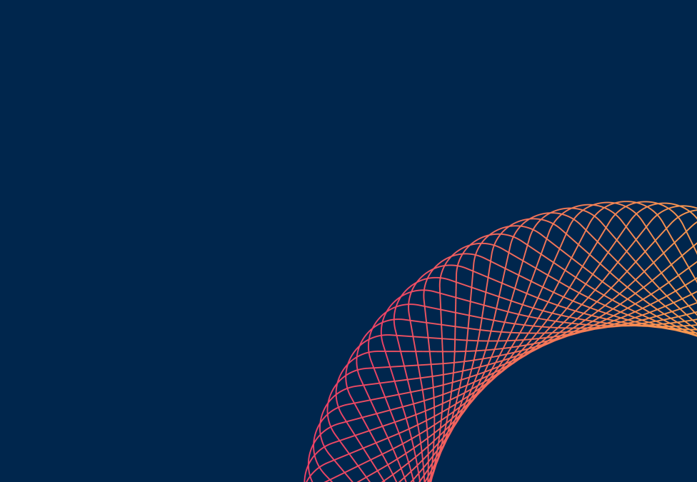 Abstract geometric design with curved pink and white mesh lines on dark blue background
