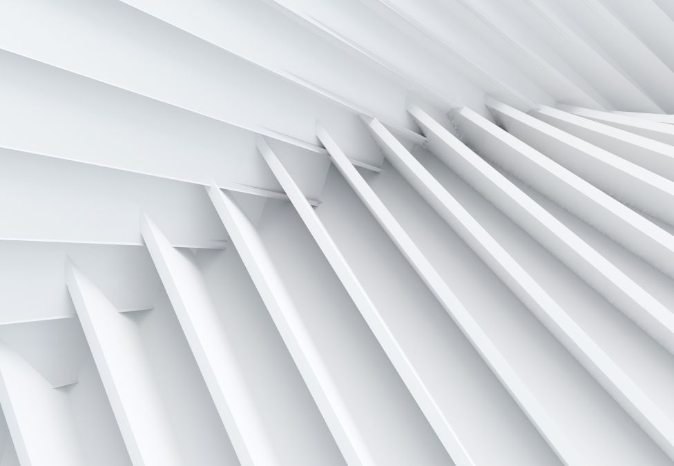 White minimalist stairs ascending diagonally with clean geometric lines and soft shadows