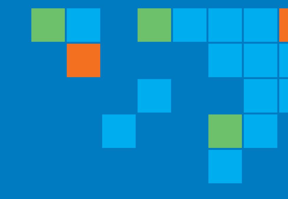 Blue grid background with scattered green and orange square tiles