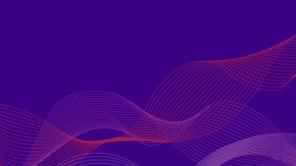 Abstract digital background with purple base and flowing curved lines in red and violet gradients, creating a wave-like motion across the bottom.