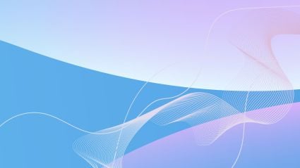 Abstract digital background with smooth blue and lavender gradient waves and thin white flowing lines forming soft curves.